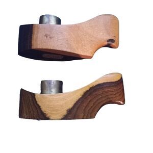 Vintage Candle Holder Pair of 2 Hand Carved Senal Wood Brass